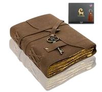 URBAN LEATHER 18 Cm Grimoire Book of Shadows Leather Journal Bound Notebook | Vintage Key, Junk Diary for Women & Men, Blank Sketchbook, Artist Travel Writing Gift, Old Deckle Medieval 160 Unlined Pages
