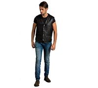 URBAN LEATHER Billy Vest Leather Waistcoat, Black, Size 3XL,
