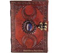 URBAN LEATHER Celtic 3 Moon Grimoire Goth Gothic Journal for Men Women Wicca Wiccan Sketchbook Vintage Writing Notebook, Blank Unlined Pages