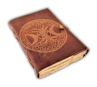 Urban Leather Celtic Moon Tree Embossed Handmade Journal with Antique Deckle Edge Pages for Men Women, Sketchbook Drawing Scrapbook Writing Notebook, Blank Unlined Pages