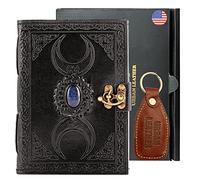 Urban Leather Lapis Celtic Triple Moon Grimoire Black Book of Shadows Journal for Men Women to Write in, Wicca Wiccan Pagan Witchcraft Drawing Sketchbook Writing Notebook, Thick Blank Pages