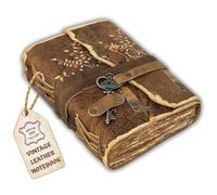 URBAN LEATHER Vintage Leather Bound Journal Notebook for Women & Men, 18 Cm, Grimoire Book of Shadows, Medieval Tree of Life Key Diary, Old Deckle Edge 160 Pages, Sketchbook Travel Gift Unlined Paper