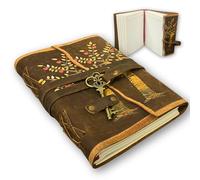 URBAN LEATHER Vintage Leather Bound Journal Tree of Life Heart Key Gift Rustic Brown Book of Shadows Grimoire Goth Gothic Writing Notebook for Men Women, Handmade Diary with Ruled Lined Pages