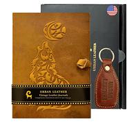 Urban Leather Wolf Leather Bound Journal Handmade Celtic Moon embossed Vintage Gift for Men Women, Artist Sketchbook Travel Drawing Writing Notebook, Thick Unlined Paper