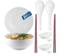 Urban Lifestyle Ramen Bowl Set for 2 Persons, Ramen Bowls 17.5 cm 1200 ml, New Bone China White Noodle Bowls with Spoons, Chopsticks and Dipping Bowls, Soup Bowls