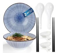 Urban Lifestyle Ramen Bowl Set for 2 TOKUSA Porcelain Asian Dinner Set Ø 20.5 cm 1000 ml, Deep Noodle, Soup & Rice Bowls with Spoons, Sauce Dishes & Chopsticks, Japanese Style