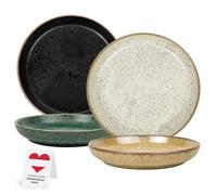 Urban Lifestyle Ronda Stoneware Cake Plate, 4-Piece Flat Plate, Diameter 15 cm, Breakfast Plate, Dessert Plate Set, Dinner Plate Set, Microwave and Dishwasher Safe, Scratch and Abrasion Resistant