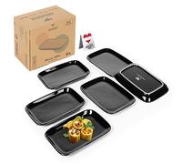 Urban Lifestyle Tapas Plates Set of 6 Black Stoneware 15 x 10 cm Rectangular Appetiser Antipasti Meze Sushi Small Serving Dishes Stackable Scratch Resistant