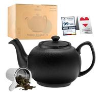 Urban Lifestyle Tea Pot with Strainer Insert Liverpool with Stainless Steel Ceramic Strainer Ceramic Teapot that is Drip-Free Ceramic with Strainer Insert Teapot (Matt Black 1.1L)