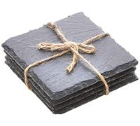 Urban Living Set of 4 Square Slate Coaster for Drinks Table Home Pub Bar L-10cm x W-10cm x H-0.8cm
