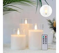 Urban London Battery Powered Flickering Pillar Real Wax Glass Led Candle Light with Remote Control Moving Flame for Wedding Home Party Decor