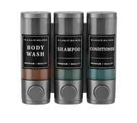 Urban London-High-Capacity 3-Chamber Dark Black Wall-Mounted Dispenser Leak-Proof Pumps for Thick Liquids Like Conditioner No-Drill Bathroom Shampoo and Conditioner Dispenser for Home& Hotel Use
