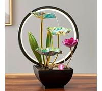 Urban London USB-Powered Metallic Zen Water Fountain with LED Light Relaxing 3-Tier Desktop Waterfall with Stones and Relaxing Sound for Home and Office Decor