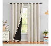 Urban Lotus Full Blackout Ivory Curtains for Bedroom Room Darkening Thermal Insulated Curtains for Living Room 95 Inches Long Window Treatment Drapes for Office Hotel Grommet Top 52" w 2 Panels
