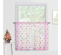 Urban Lotus Pink Semi Sheer Curtains for Kitchen 36 inches Length Colorful Sparkling Metallic Polka Dots Printed Tier Curtain Sets Semi Sheer Voile Window Bathroom Curtains, Rod Pocket, 28" Wide 2pcs