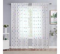 Urban Lotus White Sheer Voile Window Curtains for Living Room 95 Inches Long Metallic Colorful Polka Dot Curtains for Bedroom Light Filtering & Breathable Kids Room Drapes 2 Panels 52" W Rod Pocket