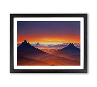 Urban Mountain Sunset Framed Print | A2 Black Framed Wall Art | Ready to Hang | Modern Cityscape Picture | Living Room Bedroom Lounge Office