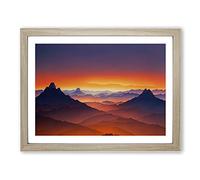 Urban Mountain Sunset Framed Print | A3 Oak Framed Wall Art | Ready to Hang | Modern Cityscape Picture | Living Room Bedroom Lounge Office