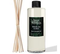 Urban Naturals White Tea & Sage Essential Oil Reed Diffuser Refill | Large 8 Ounce Size | Includes a Free Set of Reed Sticks! Made in The USA | Sparkling Bergamot, White Tea & Fresh Sage