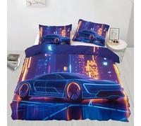 Urban Neon Single Bedding Sets Sci-Fi Supercars Quilt Cover 3 Piece Cyberism Duvet Cover Set and Pillowcases for Single Bed for Kids Girls Boys - Soft