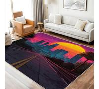 Urban Night Rugs for Entryway Washable, Birmingham City Scenery Design Small Area Rug Bedroom Decor, Non Slip Low Pile Soft Indoor Door Mat, 50 x 80 cm, FD6197
