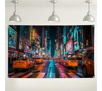 Urban Night Scene Taxi Backdrop, Colorful City Street Photography Background, Perfect for Parties, Events and Celebrations 71x43 Inch