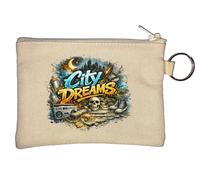 Urban Nightscape with Dreams and Decay Key Chain Coin Purse Beige