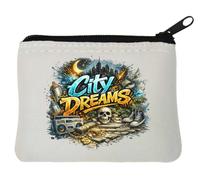 Urban Nightscape with Dreams and Decay Neoprene Coin Purse Pouch 10x11cm White