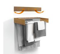 Urban Nouk Clothes Drying Rack, Wall-Mounted, Retractable, Foldable for Indoor or Outdoor Use, Space-Saving, Compact, Slim Design (White, 100 cm) (Wood-Look, 100 cm)