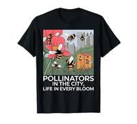 Urban Pollinator Awareness City Bees and Flower Blooms T-Shirt