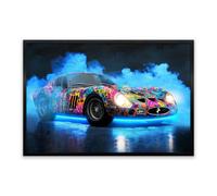 Urban Racing Legend Led Wall Art - Graffiti Classic Car Canvas (93X63Cm)
