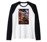Urban Racoon Enjoying A Midnight Bagel Raglan Baseball Tee