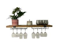 Urban Reclamation Rustic Kitchen Shelf Complete with 2 x Black Wine Glass Rack Rail - Brackets and Fixings Included (Rustic Pine, 90cm)