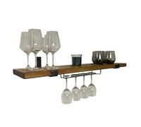 Urban Reclamation Rustic Kitchen Shelf Complete with Black Wine Glass Rack Rail - Brackets and Fixings Included (Forest Brown, 130cm)