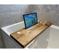 Urban Reclamation Wyedale Bath Board | Bath Caddy | Rustic Timber Bath Tray | Handmade Solid Wood Bath Tub Wine Glass Tablet Phone Candle Holder (Dark Oak, 85 cm)