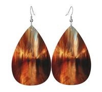 Urban Remnants Women's Teardrop Leather Earrings - Lightweight PVC Dangle Earrings, 925 Silver Hooks, Double-Sided Prints | Hypoallergenic Gift