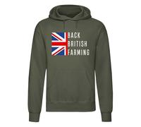 Urban Road Adults Unisex Back British Farming Printed Hooded Sweatshirt Brushed Back Fleece Inner Pullover Hoodie for Men & Women Agriculture Farmer Country Gift Military Green