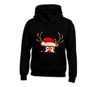 Urban Road Kids Christmas Novelty Hiding Reindeer Festive Hooded Top Xmas Gift Hoody (9 Years, Black)