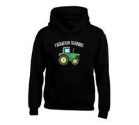 Urban Road Kids Unisex FARMER IN TRAINING Country Agriculture Tractor Printed Brushed Back Fleece Inner Hoodie for Boys and Girls Hooded Sweatshirt Pullover for Children Black