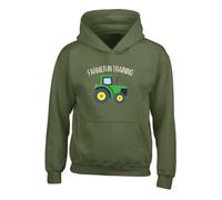 Urban Road Kids Unisex FARMER IN TRAINING Country Agriculture Tractor Printed Brushed Back Fleece Inner Hoodie for Boys and Girls Hooded Sweatshirt Pullover for Children Military Green