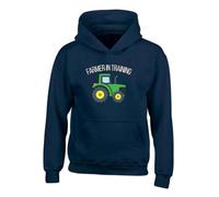 Urban Road Kids Unisex FARMER IN TRAINING Country Agriculture Tractor Printed Brushed Back Fleece Inner Hoodie for Boys and Girls Hooded Sweatshirt Pullover for Children Navy