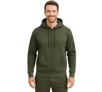 Urban Road Men’s Plain Fleece Zip Hoodie - Full Zip Hooded Sweatshirt with Pockets, 50/50 Cotton Polyester, Casual & Workwear, Regular & Plus Sizes Military Green