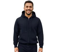 Urban Road Men’s Plain Fleece Zip Hoodie - Full Zip Hooded Sweatshirt with Pockets, 50/50 Cotton Polyester, Casual & Workwear, Regular & Plus Sizes Navy