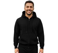 Urban Road Men’s Plain Fleece Zip Hoodie - Full Zip Hooded Sweatshirt with Pockets, 50/50 Cotton Polyester, Casual & Workwear, Regular & Plus Sizes Black