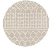 Urban Round Rug - Shaggy Geometric Plush Pile - Cream - 200cm x 200cm