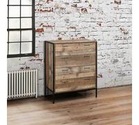 Urban Rustic - 4 Drawer Chest - Oak/Black - Wooden/Metal - Happy Beds