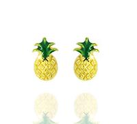 URBAN SHe° 925 Sterling Silver Tropical fruit Pineapple Stud Earrings Yellow Enamel small studs to sleep in