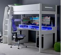 Urban - Single - PC Gaming High Sleeper Bed - White and Grey - Wood - 3ft - Happy Beds