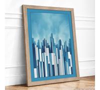 Urban Skyline at Dawn Modern Framed Wall Art Print A2 (59.4×42cm) Oak, Wall Decor for Living Room, Bedroom, Office & Home, Ready to Hang, Art Gift