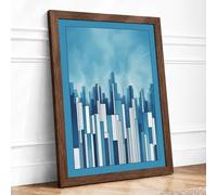 Urban Skyline at Dawn Modern Framed Wall Art Print A2 (59.4×42cm) Walnut, Wall Decor for Living Room, Bedroom, Office & Home, Ready to Hang, Art Gift